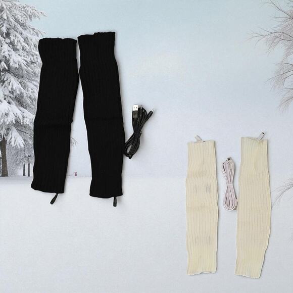 Heated Knit Leg Warmers for Men Women 2 Sets - 1 White 1 Black - Picture 1 of 5
